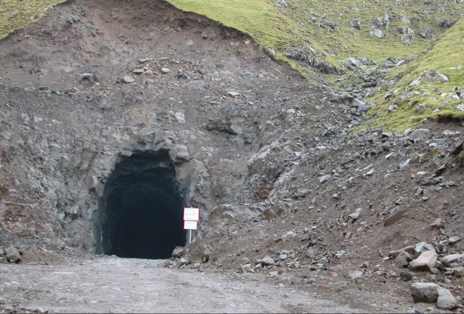Tunnel to Gasadalur, Faroe Islands. I assume this is just after completion, before the road was laid...
